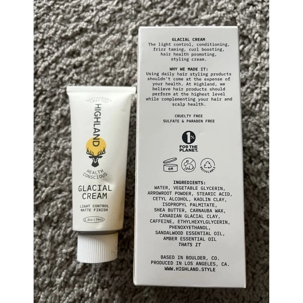 Highland Hair Cream Light Hold Matte Finish 2.5 oz Caffeine Sandalwood Amber